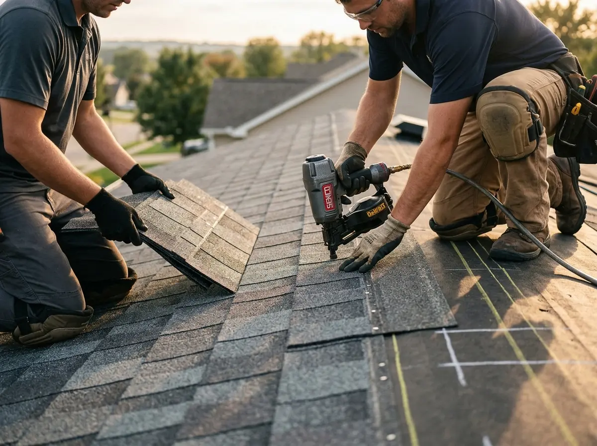 Professional roofer working on a residential roof in San Tan Valley